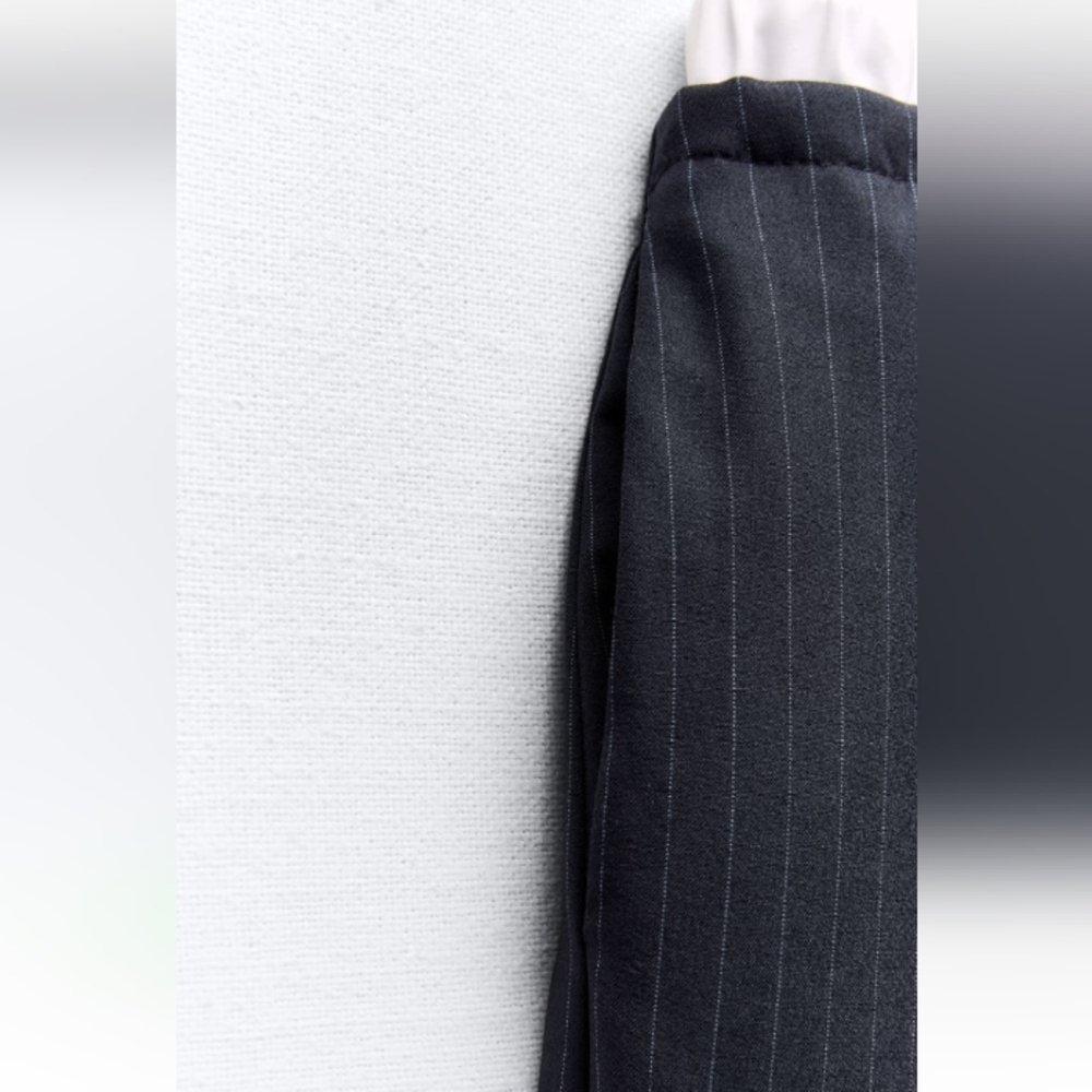 NWT Zara Navy Pinstripe Straight-Leg Pants - Picture 9 of 13